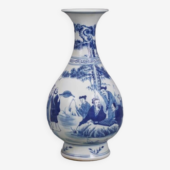 Qing kangxi style blue and white play chess jade pot spring bottle chinese palace gifts
