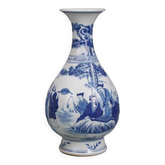 Qing kangxi style blue and white play chess jade pot spring bottle chinese palace gifts