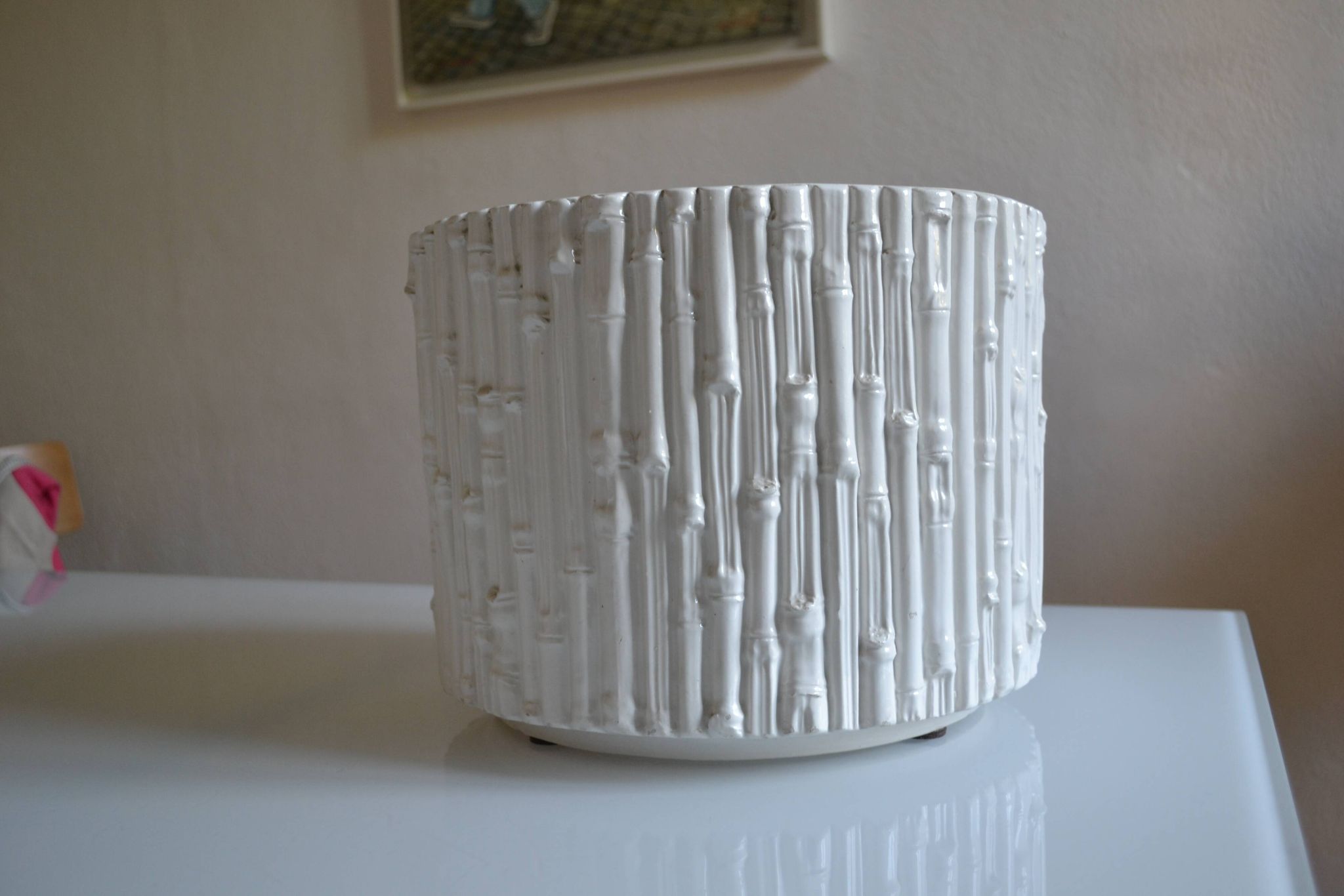 Ceramic cache pot in bamboo style, Italy 1980, Hollywood Regency.