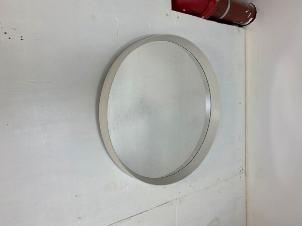 Miroir blanc rond moderne du milieu du siècle, années 1960