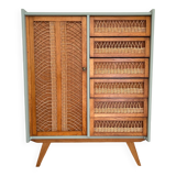 Oak and rattan wardrobe / chest of drawers