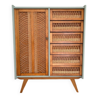 Armoire / Commode en chêne et rotin