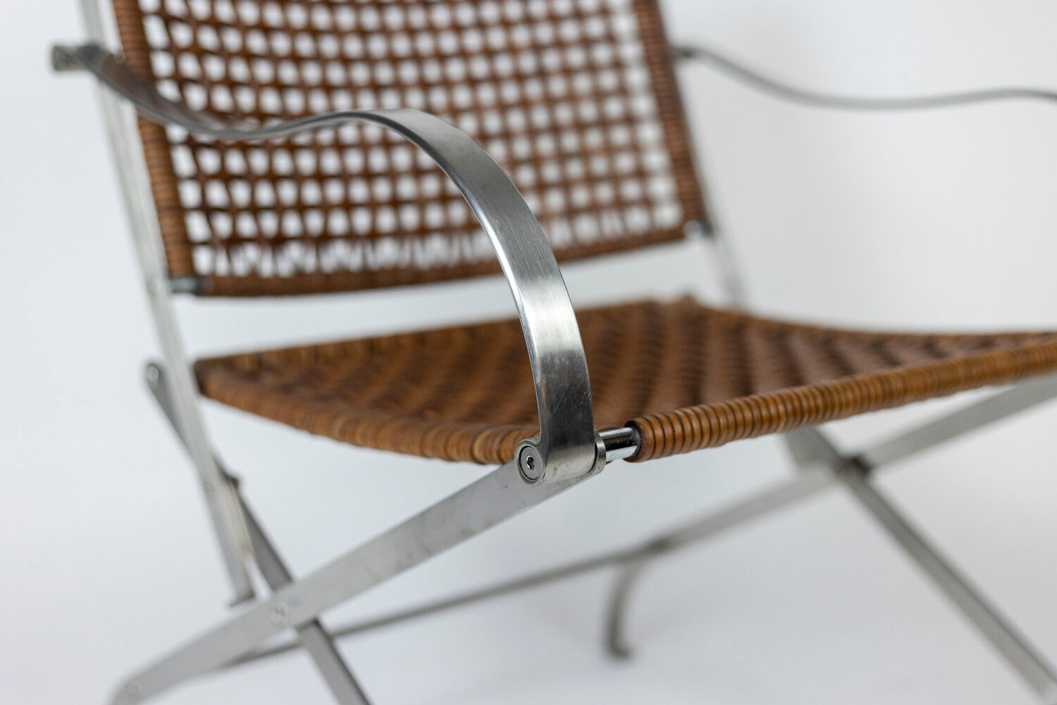 Pair of metal and leather armchairs, 1980s