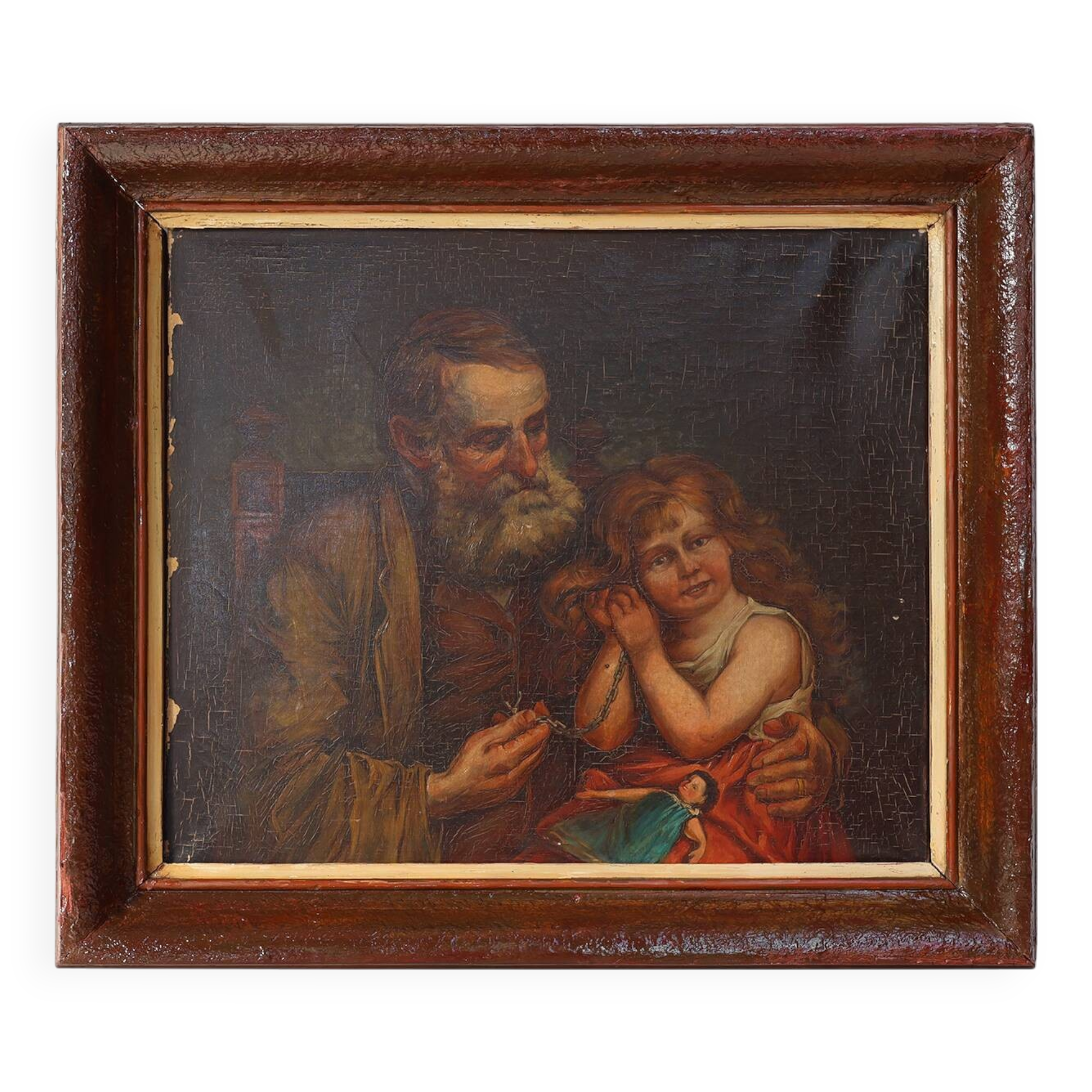 19th Century Baroque Flemish oil painting in antique wooden frame