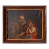 Peinture à l'huile baroque flamande du XIXe siècle dans un cadre en bois ancien