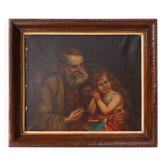 Peinture à l'huile baroque flamande du XIXe siècle dans un cadre en bois ancien