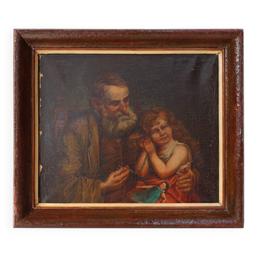 19th Century Baroque Flemish oil painting in antique wooden frame