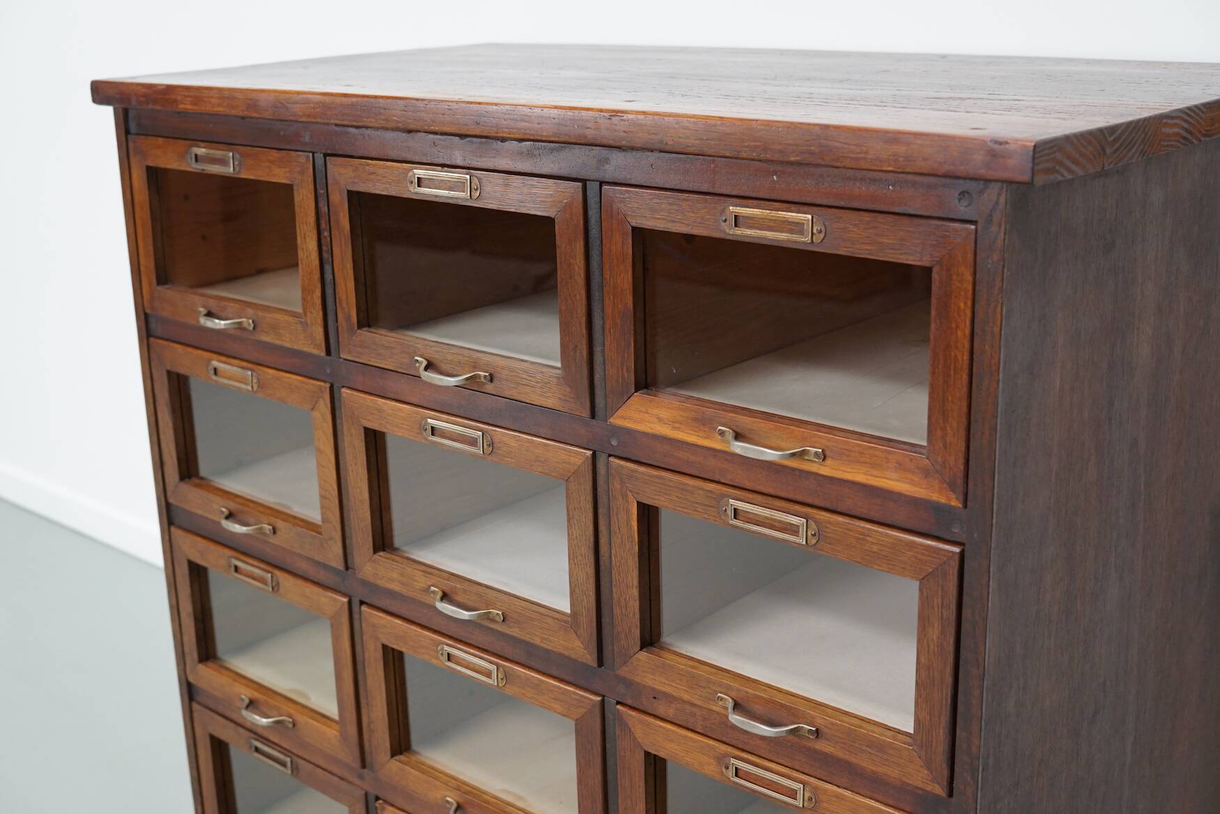 Vintage Dutch Oak Haberdashery Shop Cabinet / Vitrine, 1950s