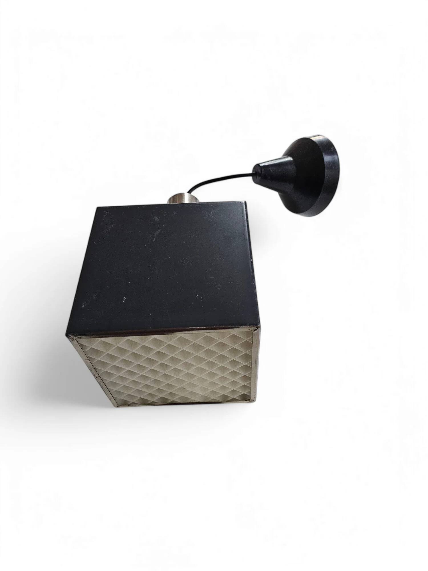 Vintage rectangular small Philips black metal hanging lamp / Dutch design cube / rare model mid-century modern 1970s with diffuser