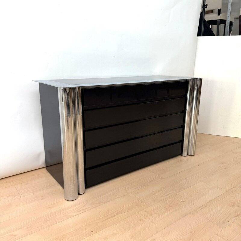 Commode laquée noire en chrome par A. Mosca pour Cinova, Italie, 1969
