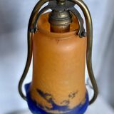 Art Nouveau bronze and glass paste lamp