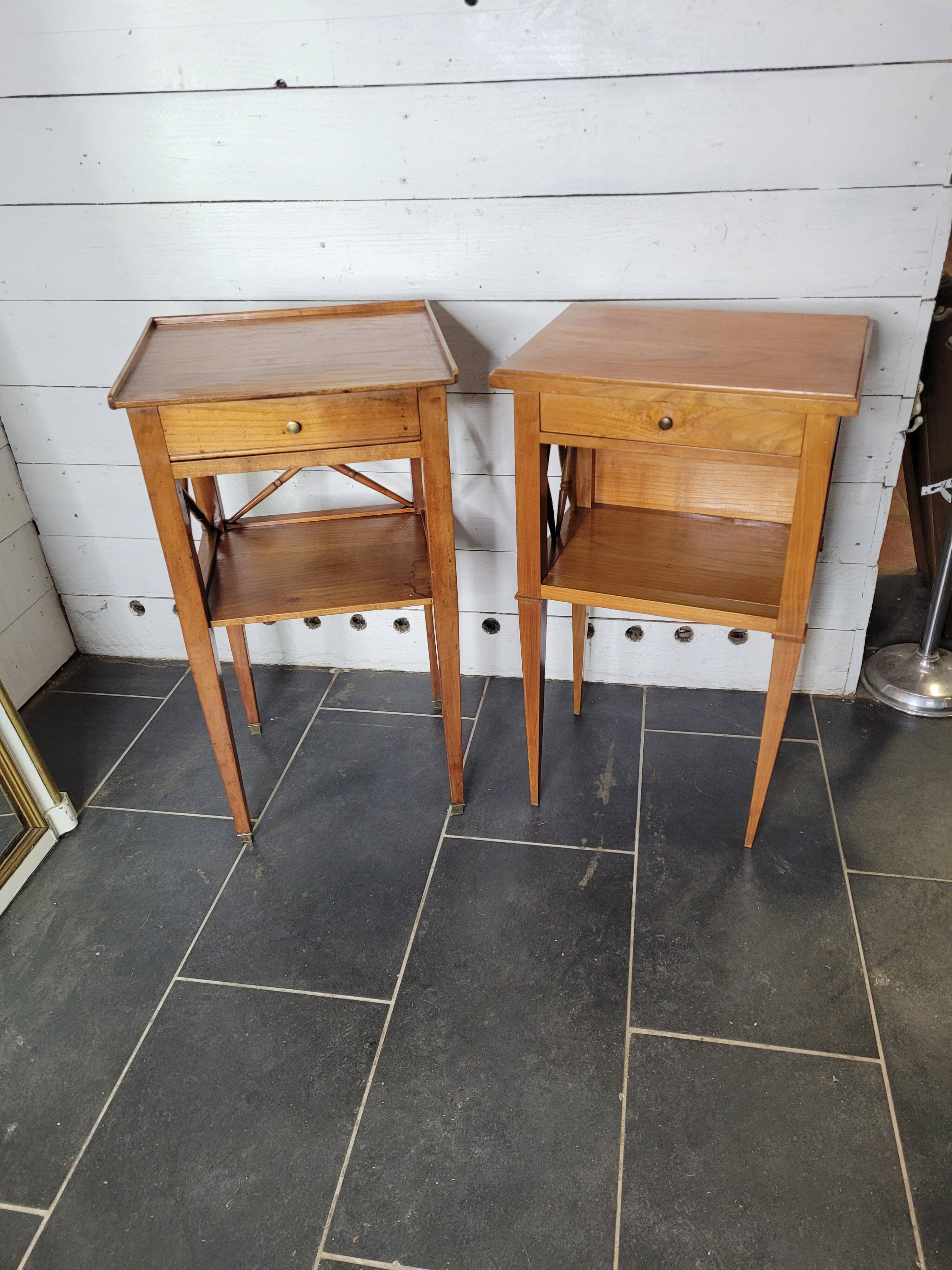 Pair of bedside tables with cherry wood lattices
