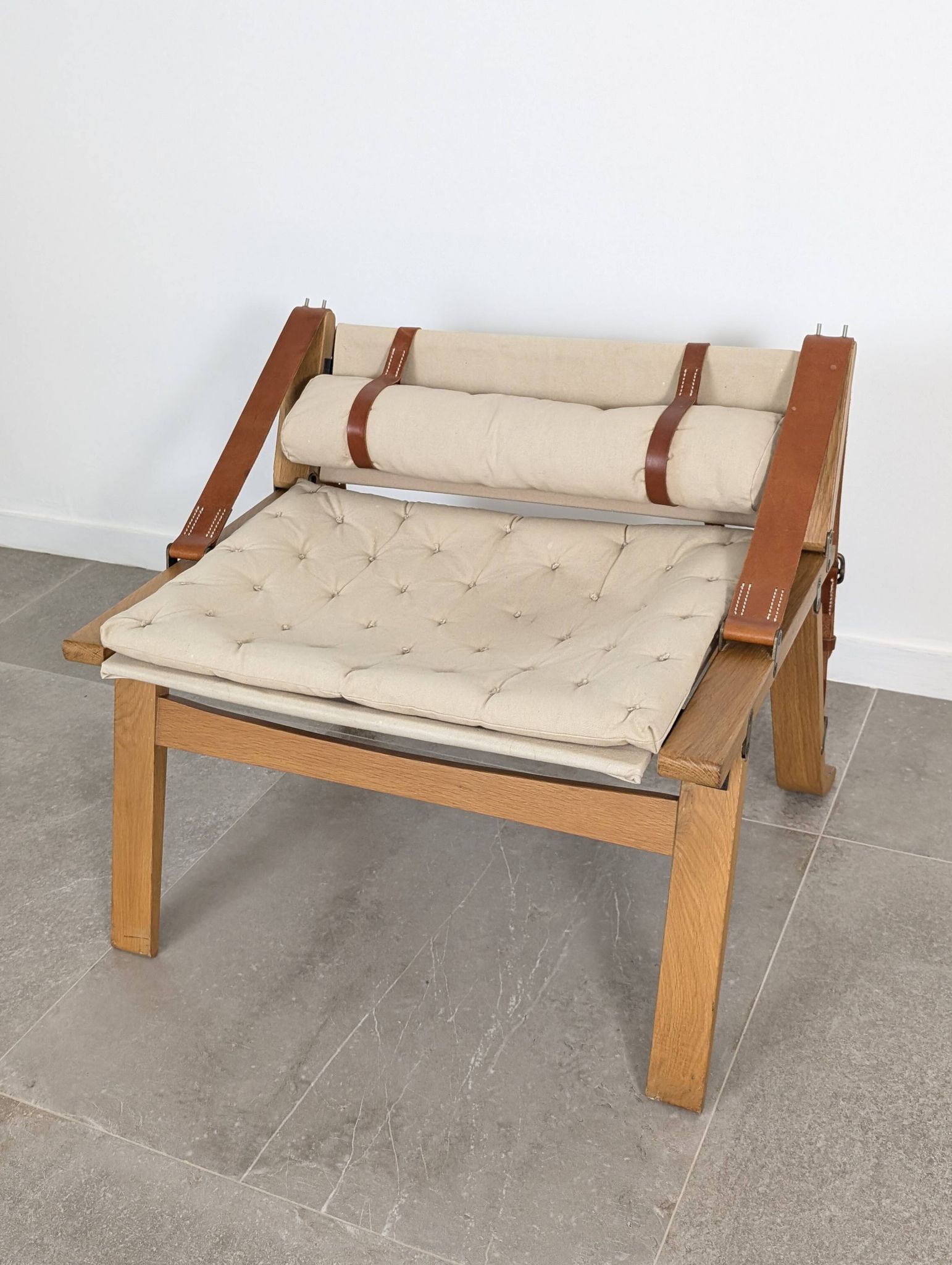 Danish Armchair with Canvas and Leather Straps, 20th Century
