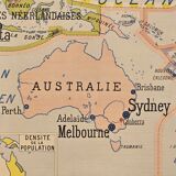 Old geography map school map Oceania political and physical co