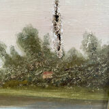 Tableau huile bord de rivière signé EM