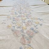 Large tablecloth and 12 embroidered napkins "pastel bouquets" - Cotton - 240x170 cm
