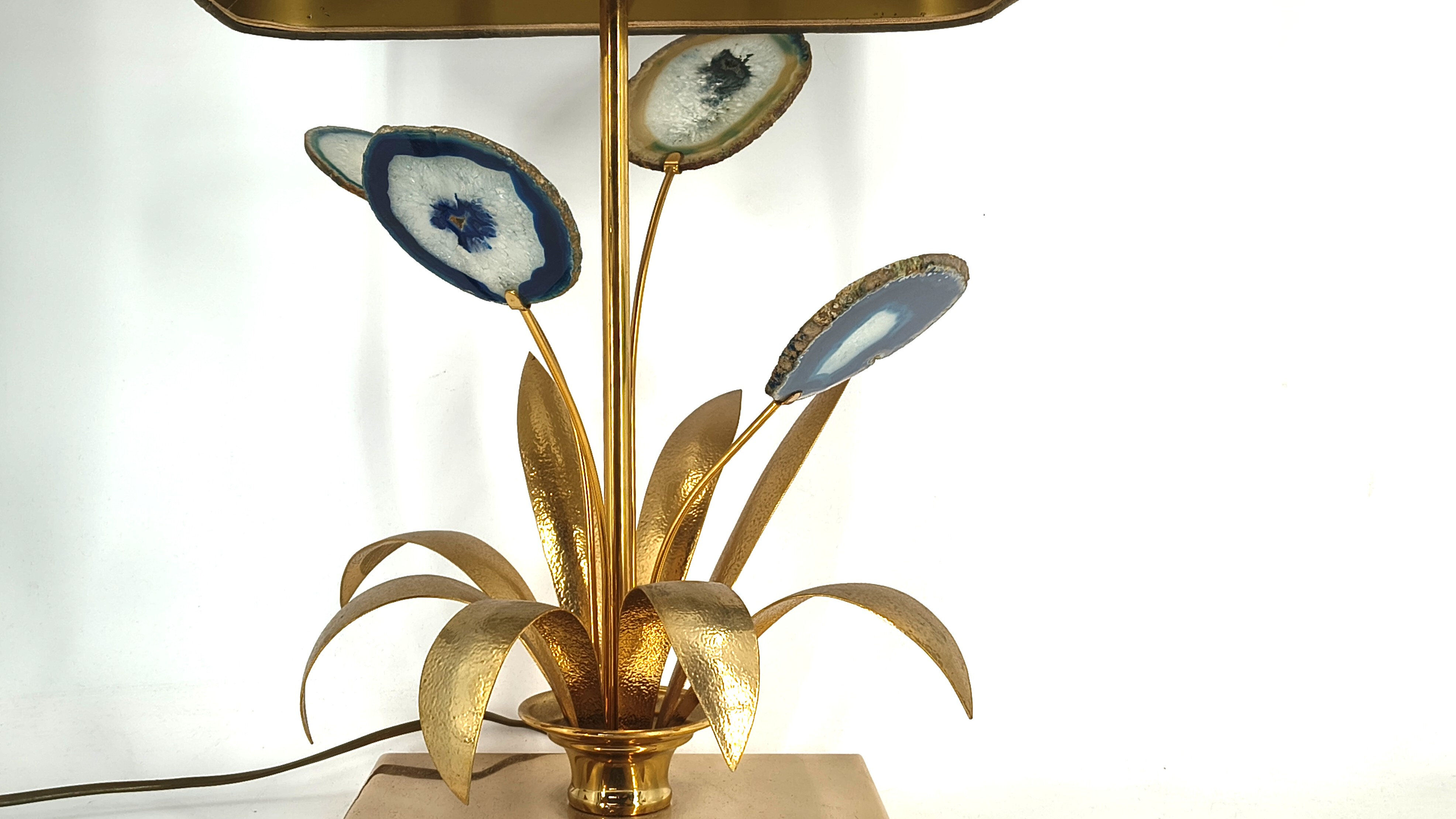 Lampe de table en agate vintage en laiton, années 1970