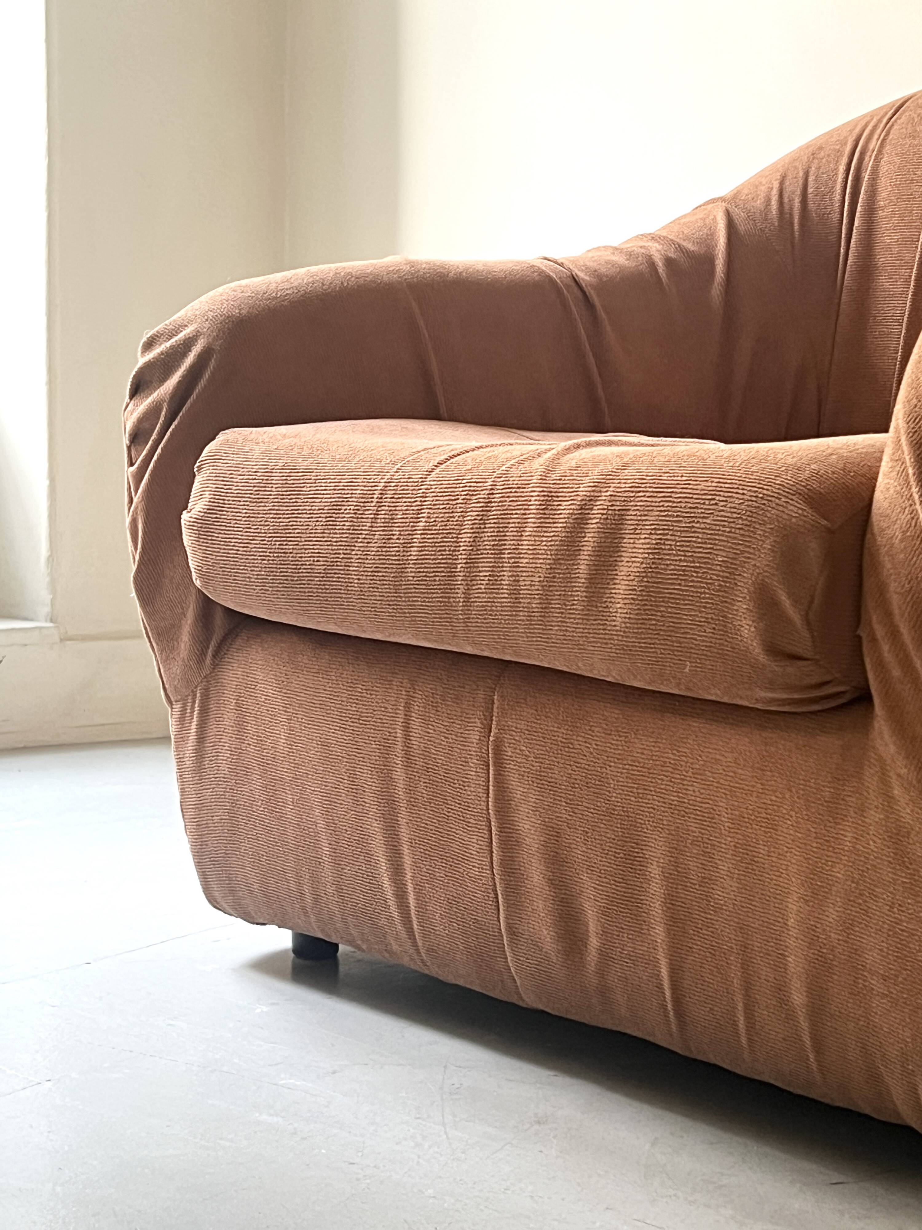 Club armchair in short terracotta velvet, Steiner Paris France 1970