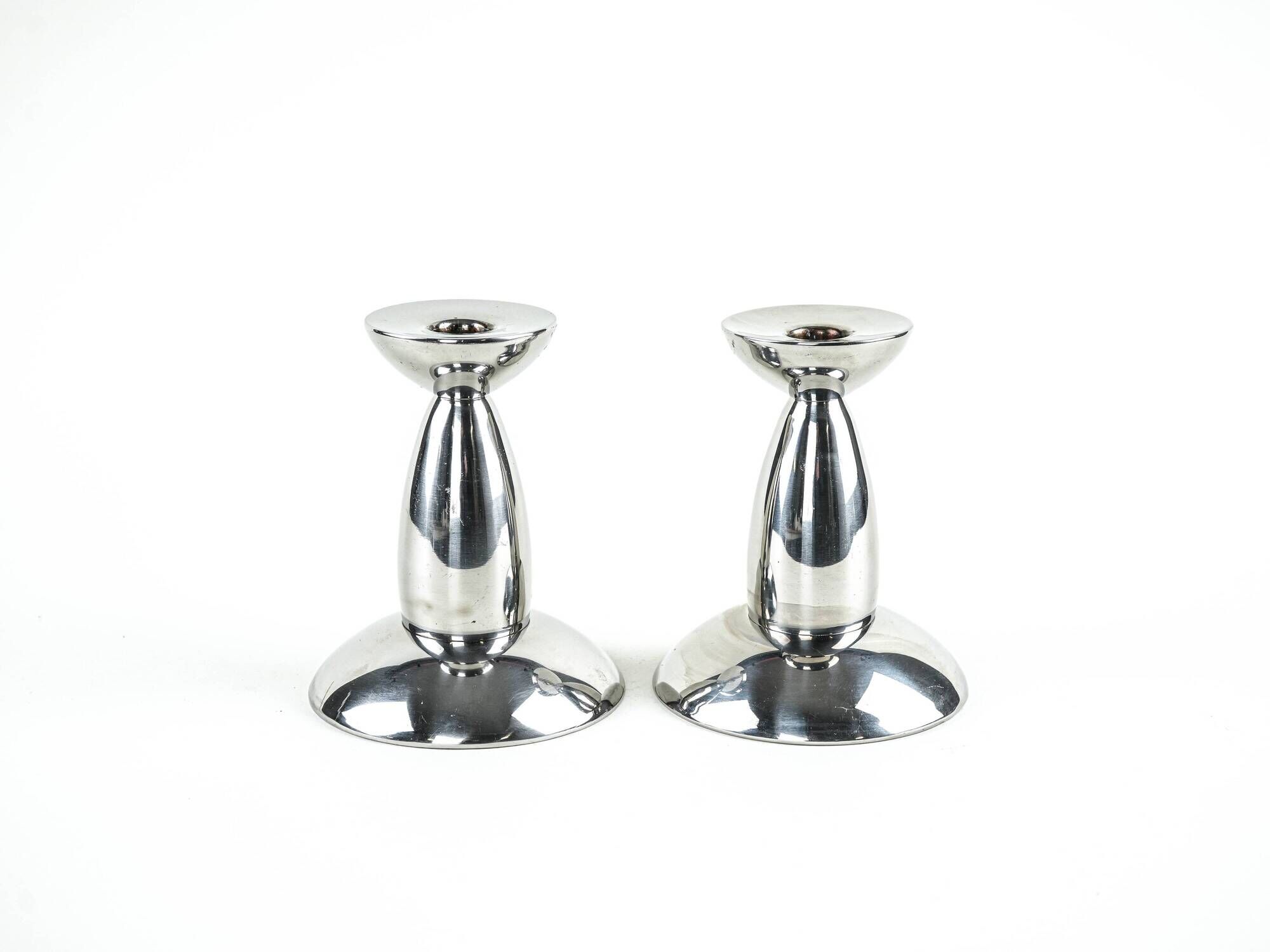 Pair of Chrome Candlesticks, Industrial Minimalist Design, European, 1970s