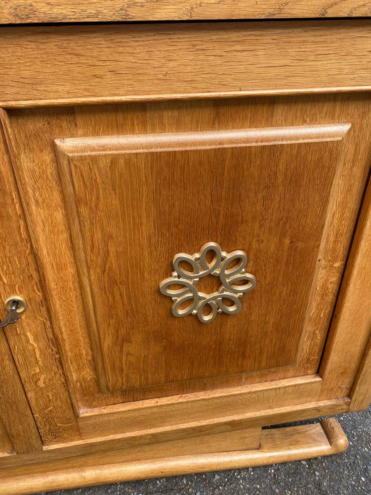 Parisian Art Deco sideboard with 2 sections in solid oak and marble, 1940