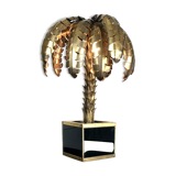 Palm tree table lamp in gilded metal and base in glass plates style year 70