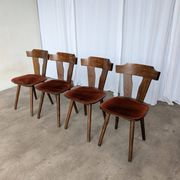 Vintage Tyrolean Dining Chairs: Set of 4, Red Fabric Seat, 1970s
