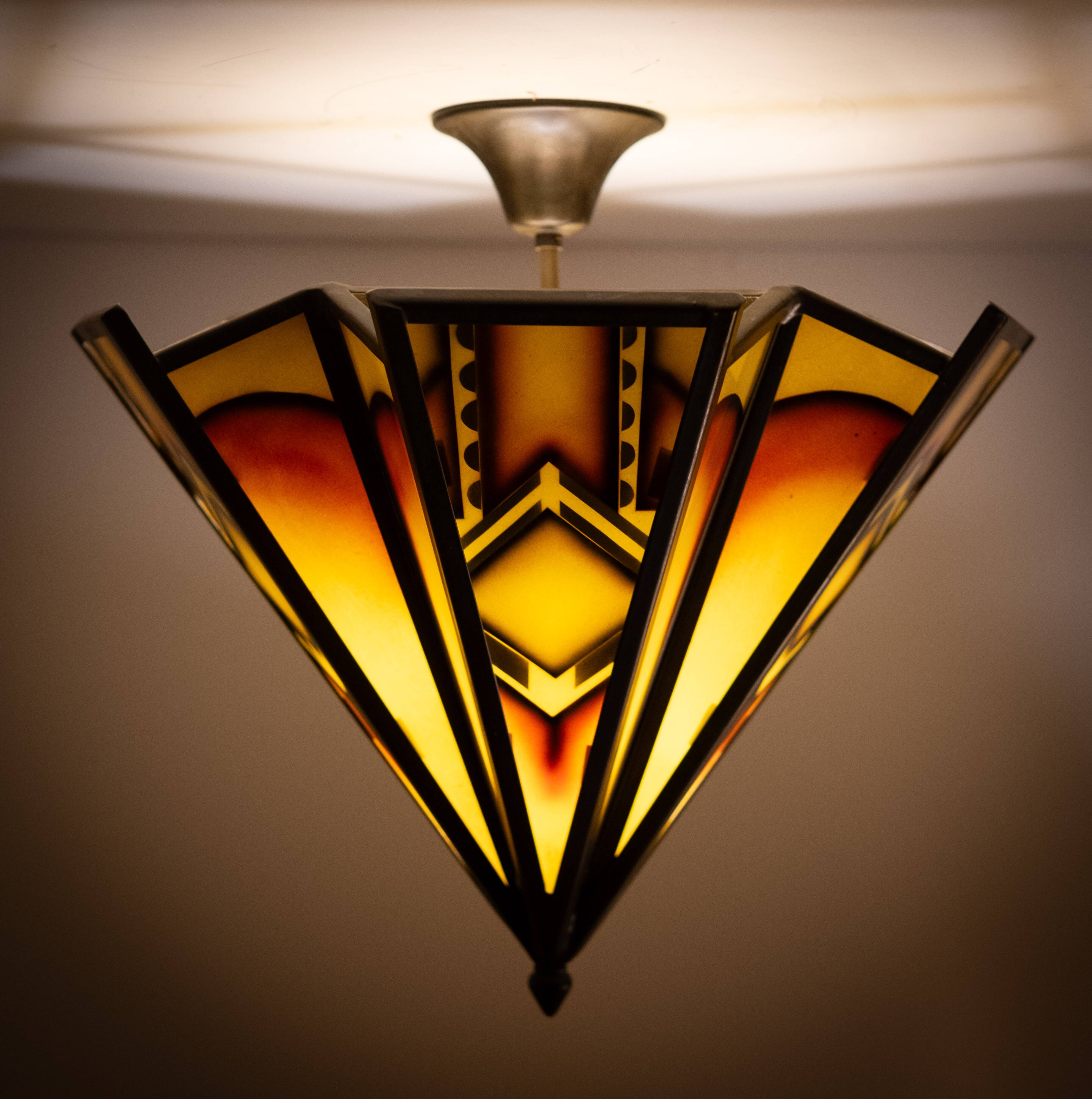 Amsterdam school Dutch Art Deco Stained Glass Chandelier Holland