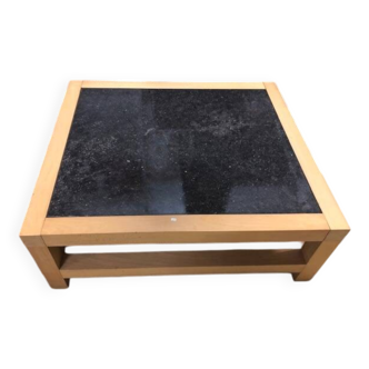 Large handmade marble and beech coffee table