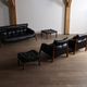 Percival Lafer MP-81 lounge chairs with ottoman in black leather, Brazil 1970s
