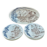 Service of 10 plates + 1 oval dish Terre de Fer Clairefontaine Marines