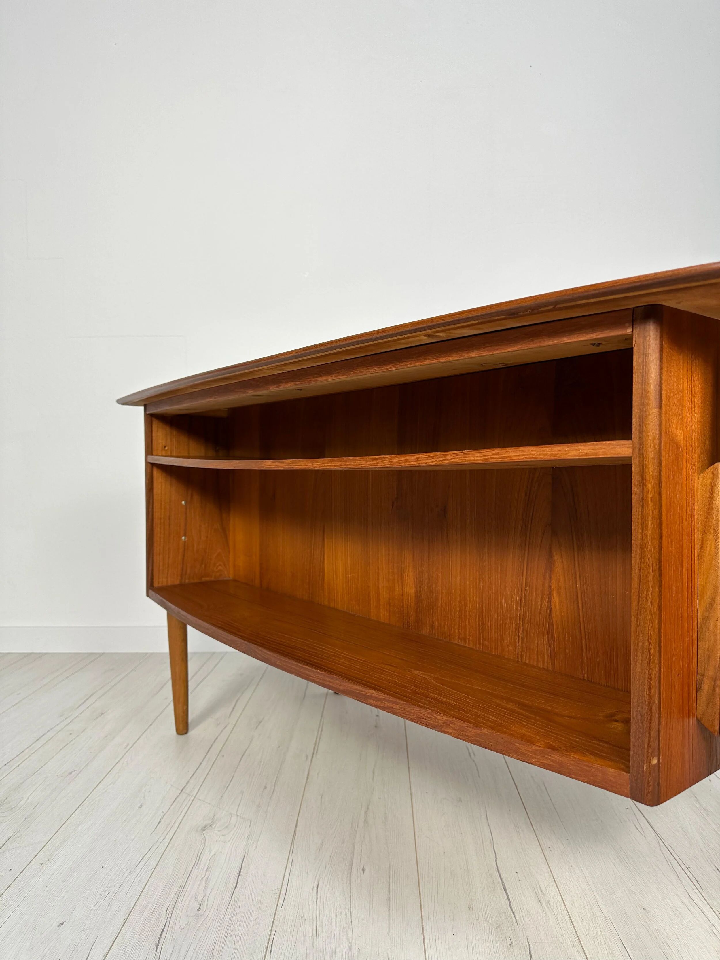1960s Vintage Mid-Century Curved Danish Teak Writing Desk