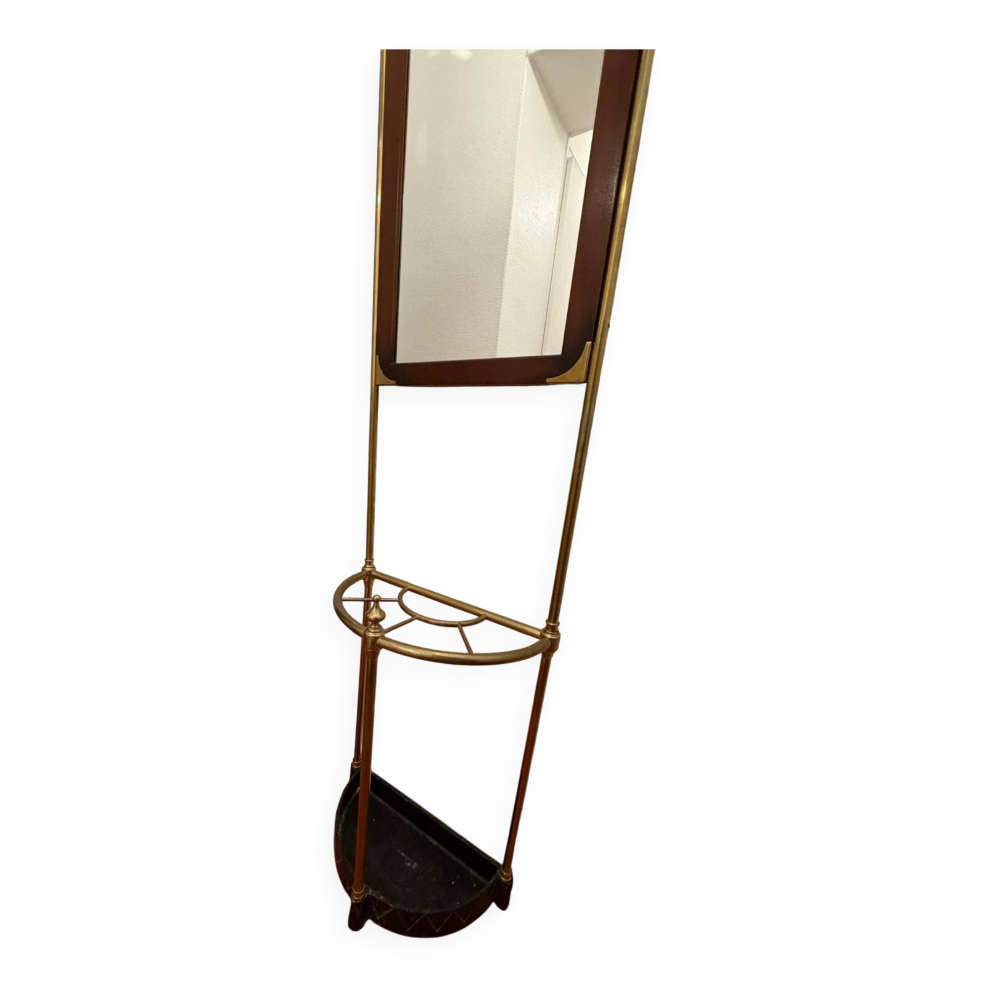 Antique brass coat rack with mirror – Vintage entrance hall wardrobe