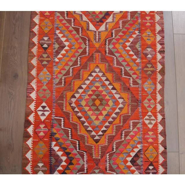 1970s Vintage Turkish Hand-Knotted Wool Cotton Red Runner Rug 90x290