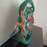 Plat en faience tressee feuilles de vigne ceramique ancienne xxe