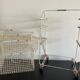 Metal serving trolley on wheels