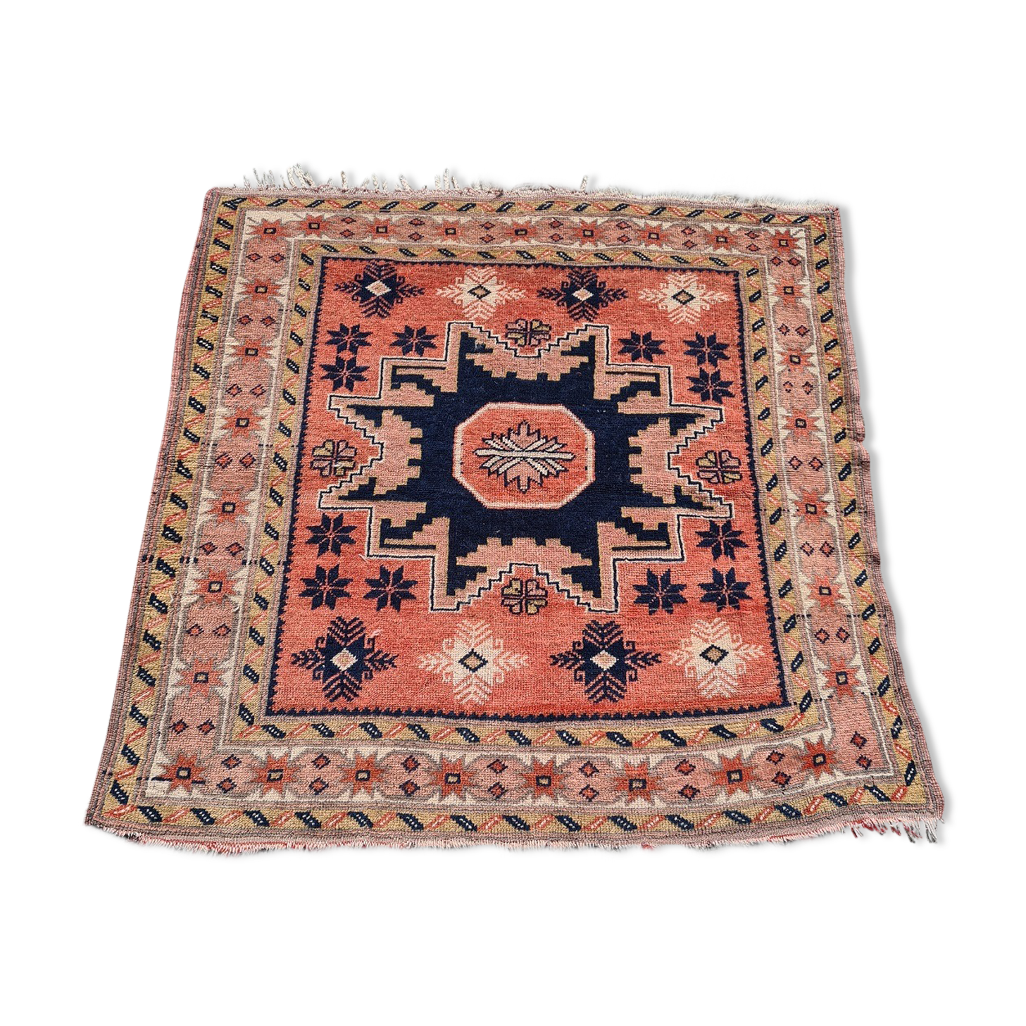Old square shirvan rug, 1950s vintage