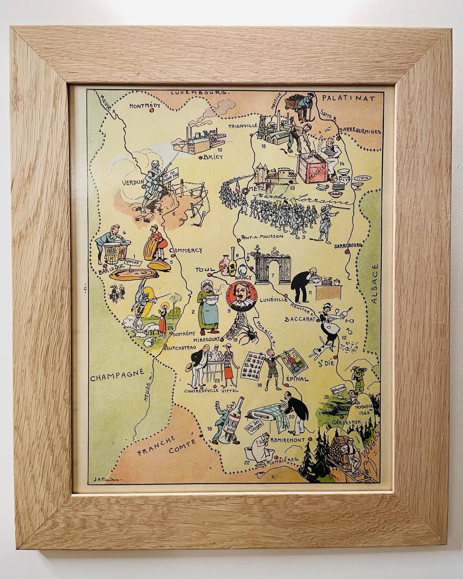 Vintage poster illustrated map of Lorraine 1935 - JP Pinchon