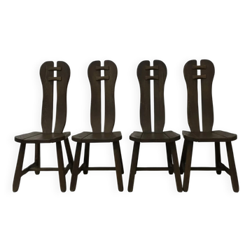 Ensemble de 4 chaises de salle à manger brutalistes belges de De Puydt, années 1970.