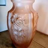 Art Deco vase, moulded satin pink glass.