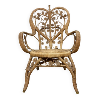 Vintage Bohemian Rattan Armchair 70s