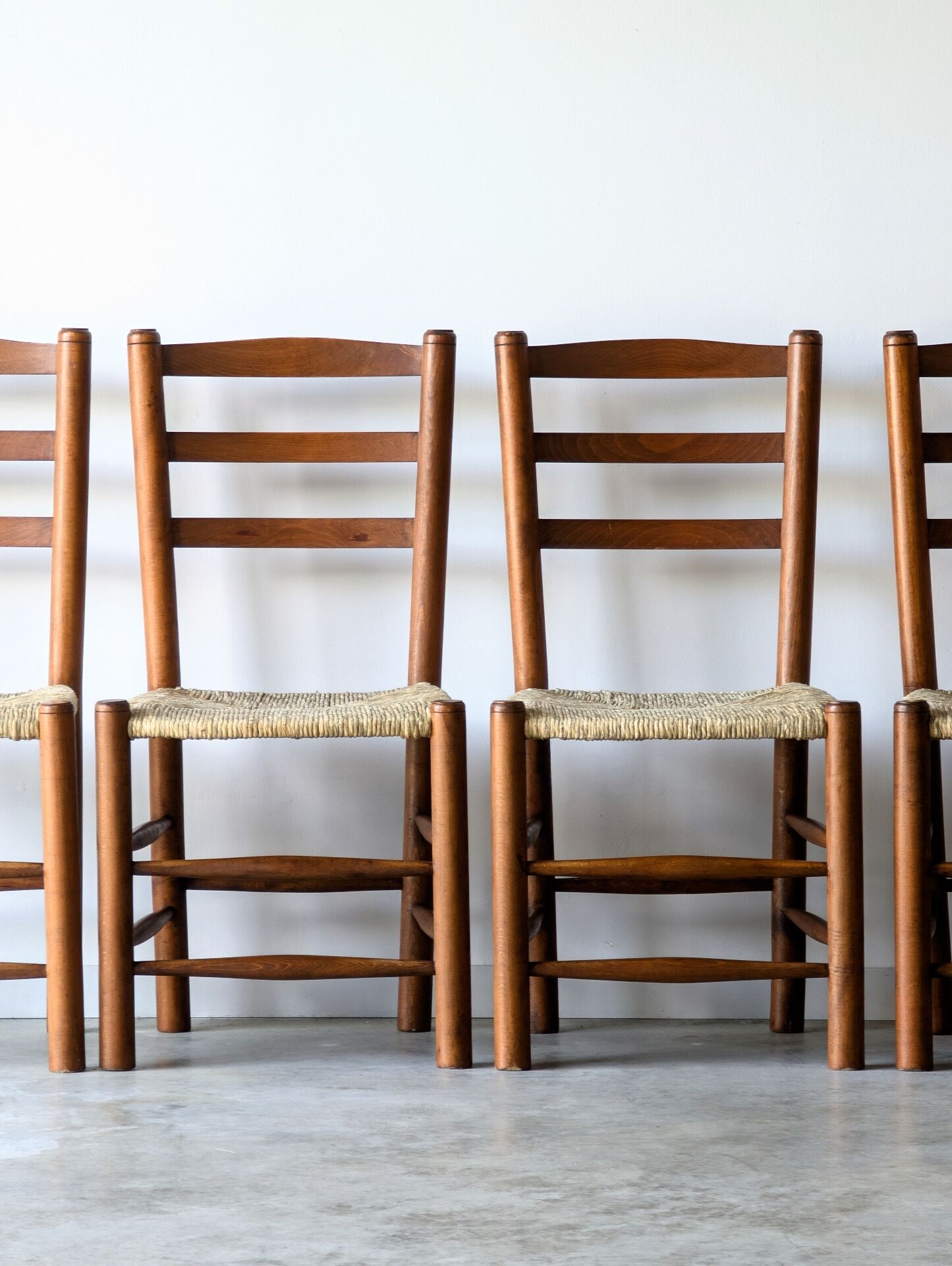 4 vintage brutalist wooden chairs by C. Perriand, 1960s 1970s
