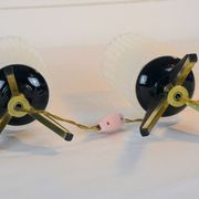 Pair of bedside lamps, Brass, Teak, Venetian glass, Italy, 1950