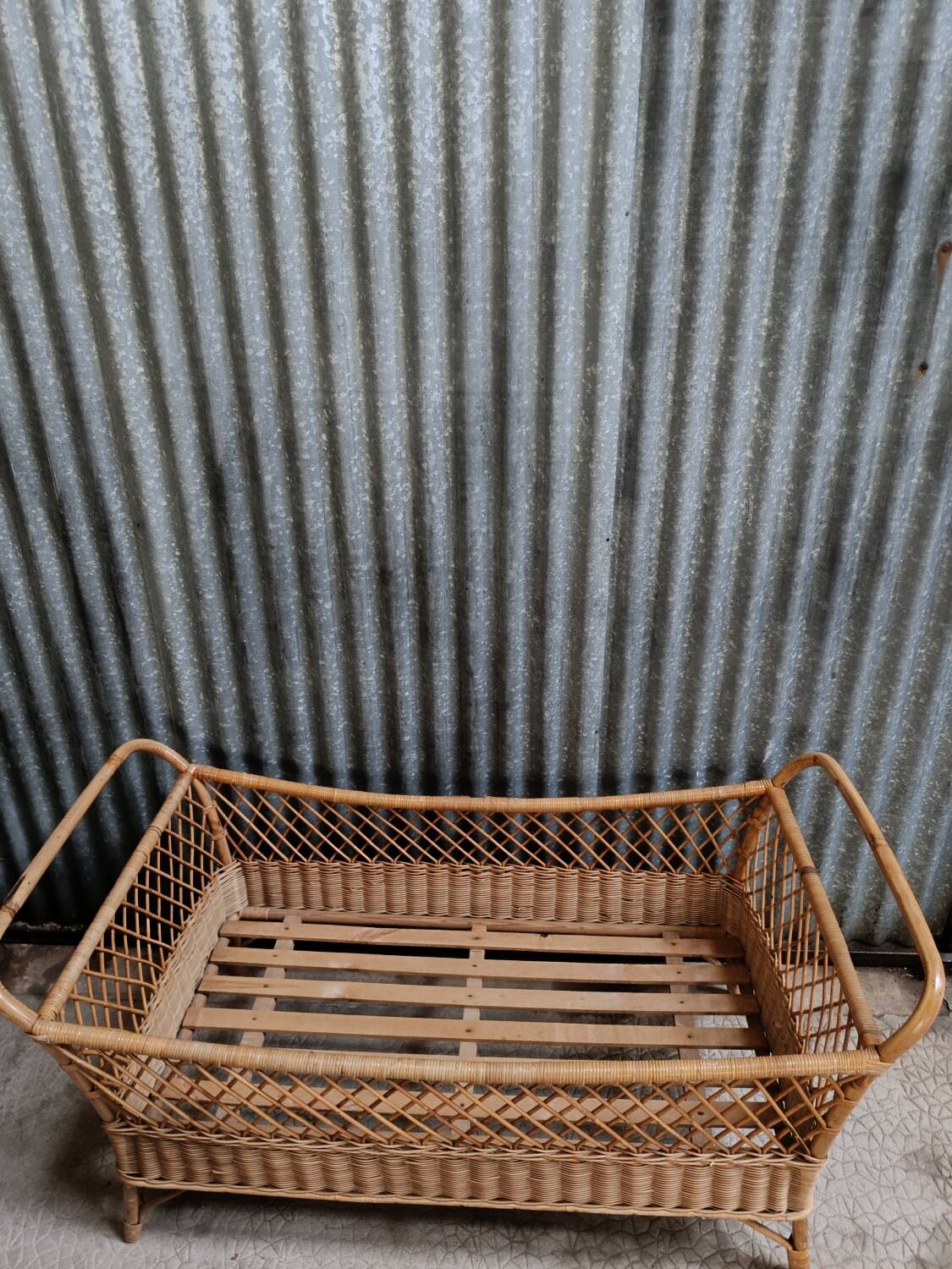 Vintage rattan wicker baby bed