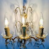 Pair of bronze wall lights and crystal pendants