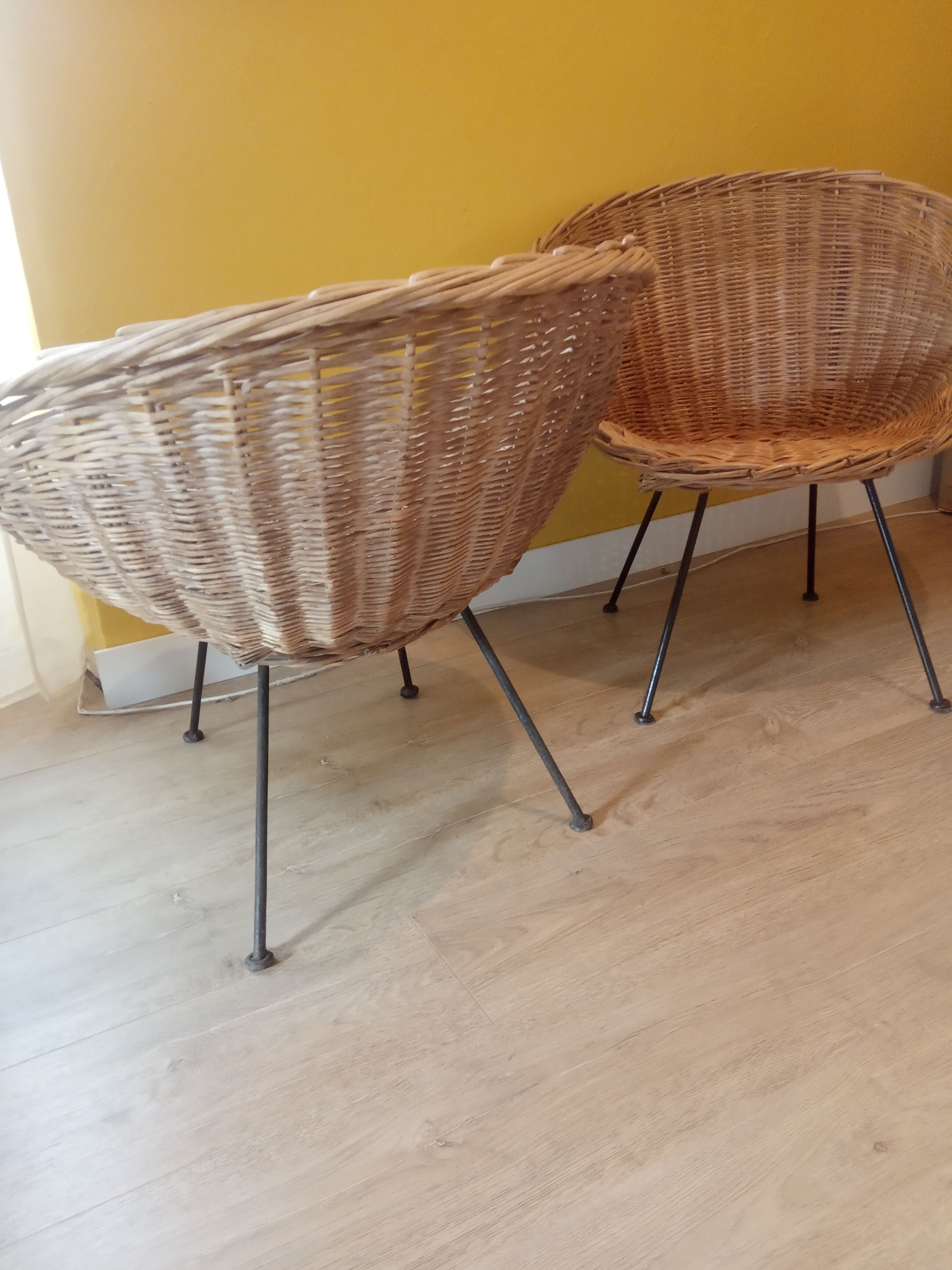 Vintage rattan basket armchairs