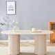 Elegant dining table in glossy travertine ceramic.