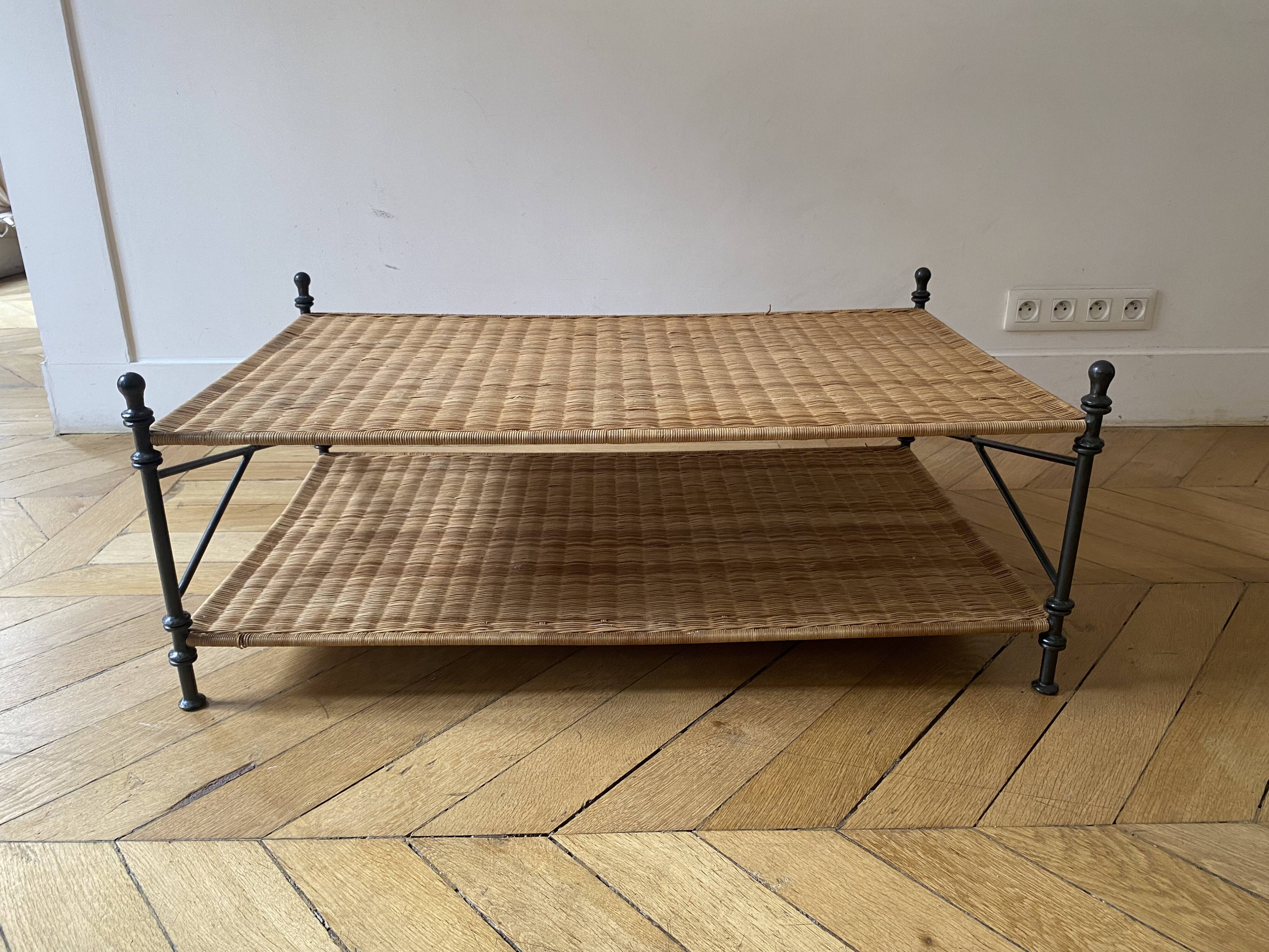wrought iron and wicker coffee table
