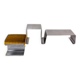 Stainless steel coffee table and stool, by the Roche Bobois design office, 1970