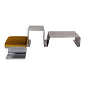 Stainless steel coffee table and stool, by the Roche Bobois design office, 1970