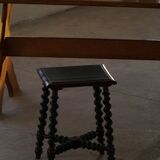 Vintage Scandinavian Stool Painted in Dark Green and Dark Red Wood, Folk Style, 1940s